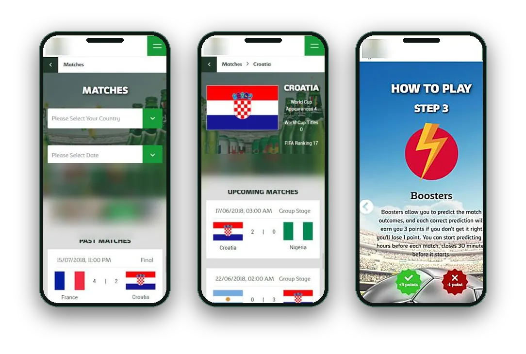 Project screens from the The prediction game engagement